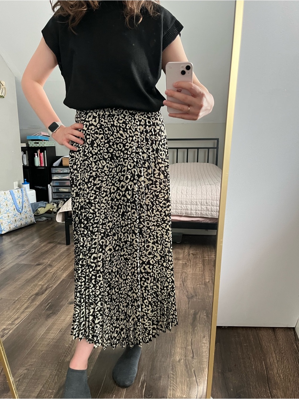 Black Knit Top + Leopard Midi Skirt Outfit Bundle Women’s S/M